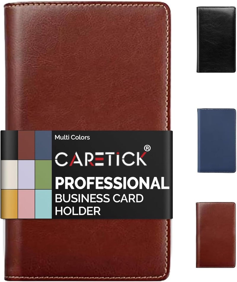 CareTick Business Card Holder Book, 240 Card Capacity, Soft PU Leather Name Card Organizer with 120 Pockets, Business and Credit Card Album for Office (Brown, Soft Leather) - Image 1