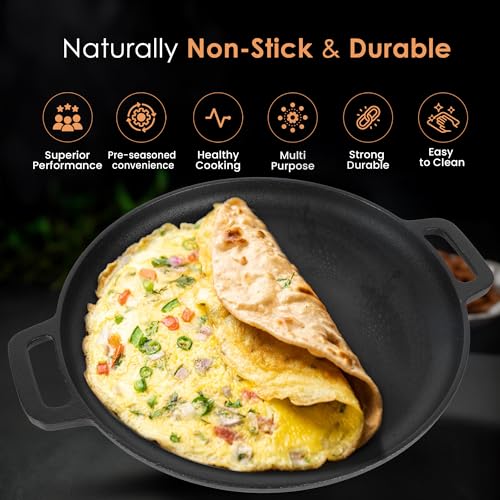 SOLARA Crownstone Premium Cast Iron Tawa for Dosa 12" Inch(30 CM) with 2 Loops, Cast Iron Tawa for roti and dosa, Uthappam, Naan, Gas & Induction Friendly, Dosa Tawa Cast Iron, Cast Iron Cookware - Image 2