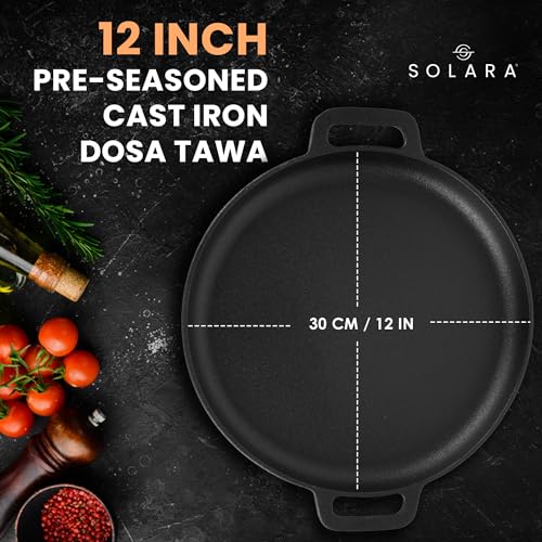 SOLARA Crownstone Premium Cast Iron Tawa for Dosa 12" Inch(30 CM) with 2 Loops, Cast Iron Tawa for roti and dosa, Uthappam, Naan, Gas & Induction Friendly, Dosa Tawa Cast Iron, Cast Iron Cookware - Image 3