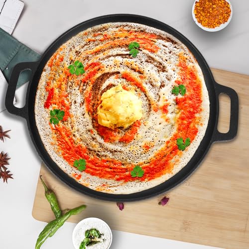 SOLARA Crownstone Premium Cast Iron Tawa for Dosa 12" Inch(30 CM) with 2 Loops, Cast Iron Tawa for roti and dosa, Uthappam, Naan, Gas & Induction Friendly, Dosa Tawa Cast Iron, Cast Iron Cookware - Image 1