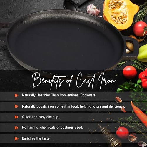 SOLARA Crownstone Premium Cast Iron Tawa for Dosa 12" Inch(30 CM) with 2 Loops, Cast Iron Tawa for roti and dosa, Uthappam, Naan, Gas & Induction Friendly, Dosa Tawa Cast Iron, Cast Iron Cookware - Image 5