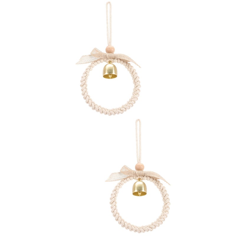 2pcs Woven Wall Decor Wall Ornament with Bell DIY Woven Pendant Kids Room Wall Pendant - Image 1