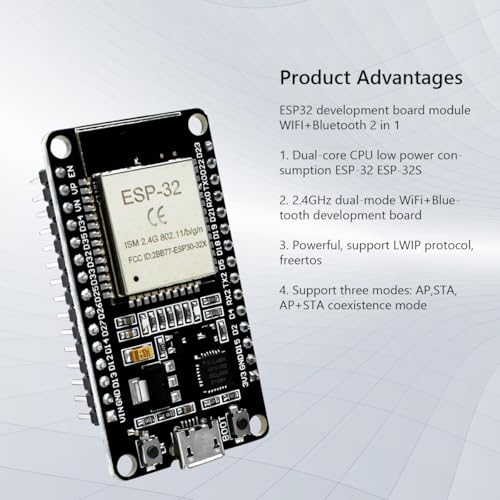 Hosyond 2Pack ESP-WROOM-32 ESP32 Development Board WiFi Bluetooth CP2102 Dual Core 2.4GHz Microcontroller Compatible with Arduino IDE, NodeMCU - Image 2