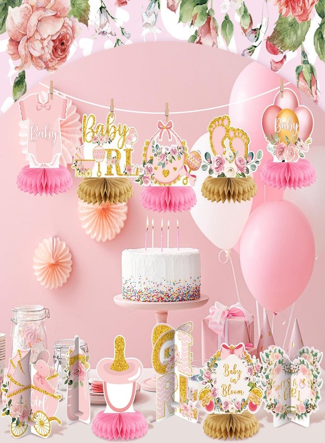 Pickmesh 12 Pieces Baby Shower Decorations Honeycomb Baby Shower Table Centerpieces Table Decorations Topper for Gender Reveal Birthday Party Supplies(Golden Girl) - Image 3
