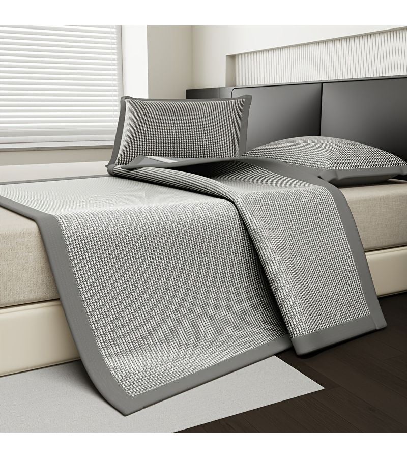 Grey 60.24inch*79.92inch Luxury Cooling Ice Silky Fiber Fabric Mat Set 3 Piece Summer Soft Comfortable Skin Friendly Breathable Long Lasting Cool Foldable Suitable for Single Double Beds Bedrooms Dorms - Image 1