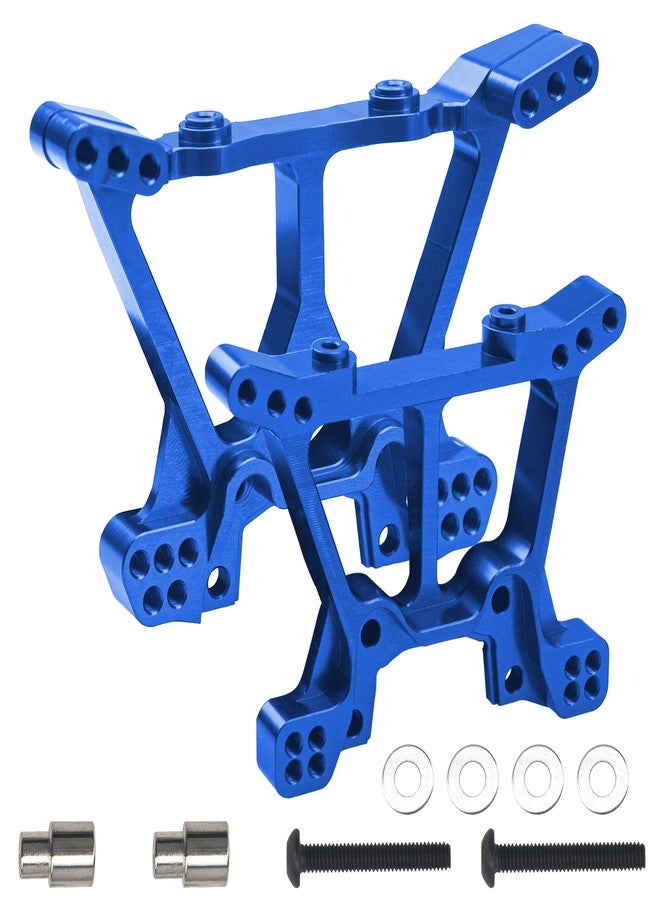 في جو هوبي قطع غيار ترقية برج الصدمات الأمامي والخلفي من سبائك الألومنيوم من Vgoohobby متوافقة مع سيارة Traxxas Slash 4x4 4WD RC بمقياس 1/10، بديل للقطعة رقم 6838 6839 (أزرق) - Image 1