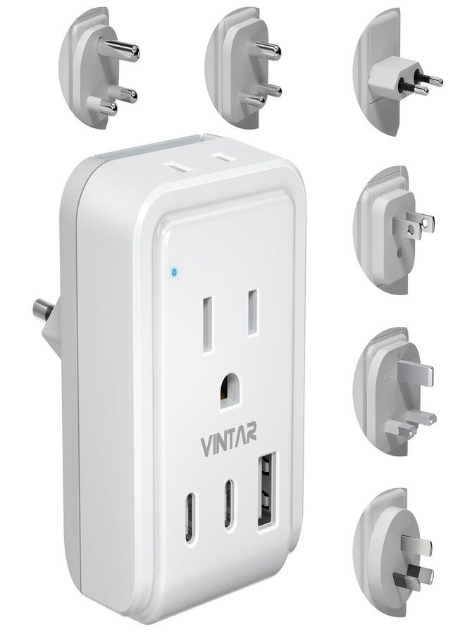 VINTAR Universal Travel Adapter Kit, International Plug Adapter with 3 USB Ports(2 USB C, 3.4A) and 2 American Outlets, Type A,C,G,D,I,M Detachable Attachments, Adapter for US/EU/UK/India/AUS/Africa - Image 1