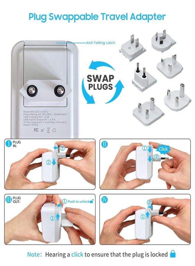 VINTAR Universal Travel Adapter Kit, International Plug Adapter with 3 USB Ports(2 USB C, 3.4A) and 2 American Outlets, Type A,C,G,D,I,M Detachable Attachments, Adapter for US/EU/UK/India/AUS/Africa - Image 5