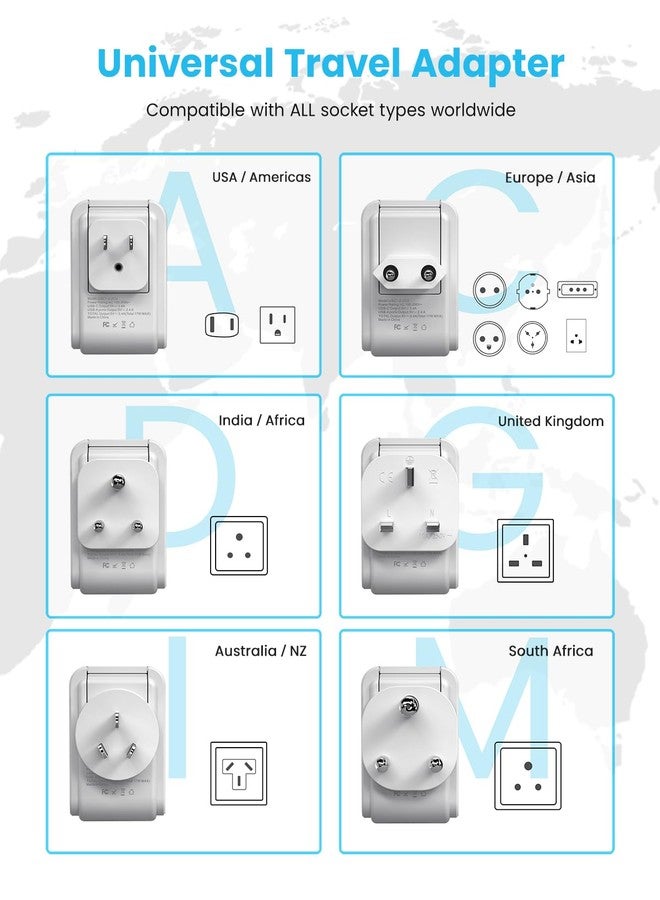 VINTAR Universal Travel Adapter Kit, International Plug Adapter with 3 USB Ports(2 USB C, 3.4A) and 2 American Outlets, Type A,C,G,D,I,M Detachable Attachments, Adapter for US/EU/UK/India/AUS/Africa - Image 2