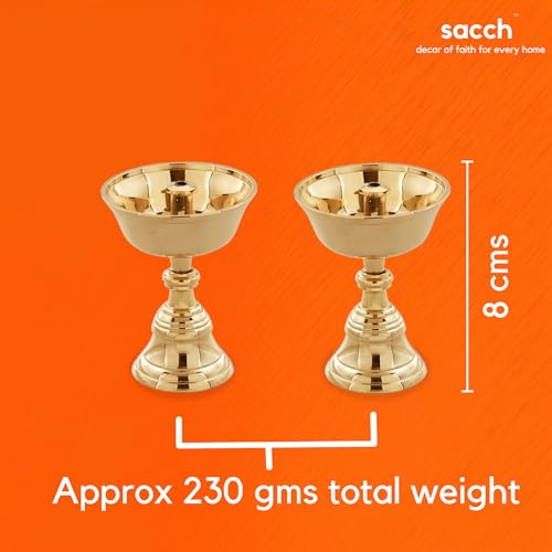 SACCH Pure Brass Akhand Diya (Set of 2) | Handcrafted Tall Pedestal Pooja Diya Pair | Deepam for Home Mandir & Spiritual Lighting | Diwali Return Gifts, Home Decor & Religious Accessories - Image 3