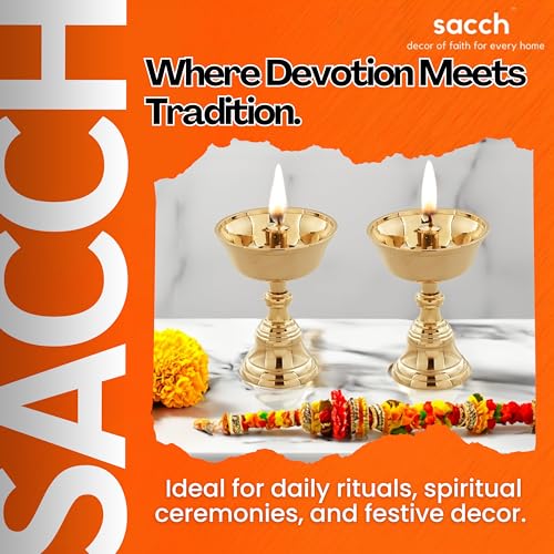 SACCH Pure Brass Akhand Diya (Set of 2) | Handcrafted Tall Pedestal Pooja Diya Pair | Deepam for Home Mandir & Spiritual Lighting | Diwali Return Gifts, Home Decor & Religious Accessories - Image 5