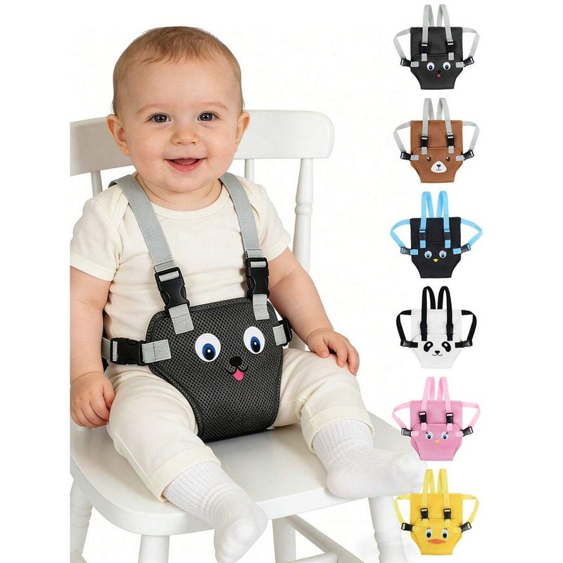 Grey Baby High Chair Embroidered Belt Anti Fall Fixed Strap With Cartoon Design - Image 4