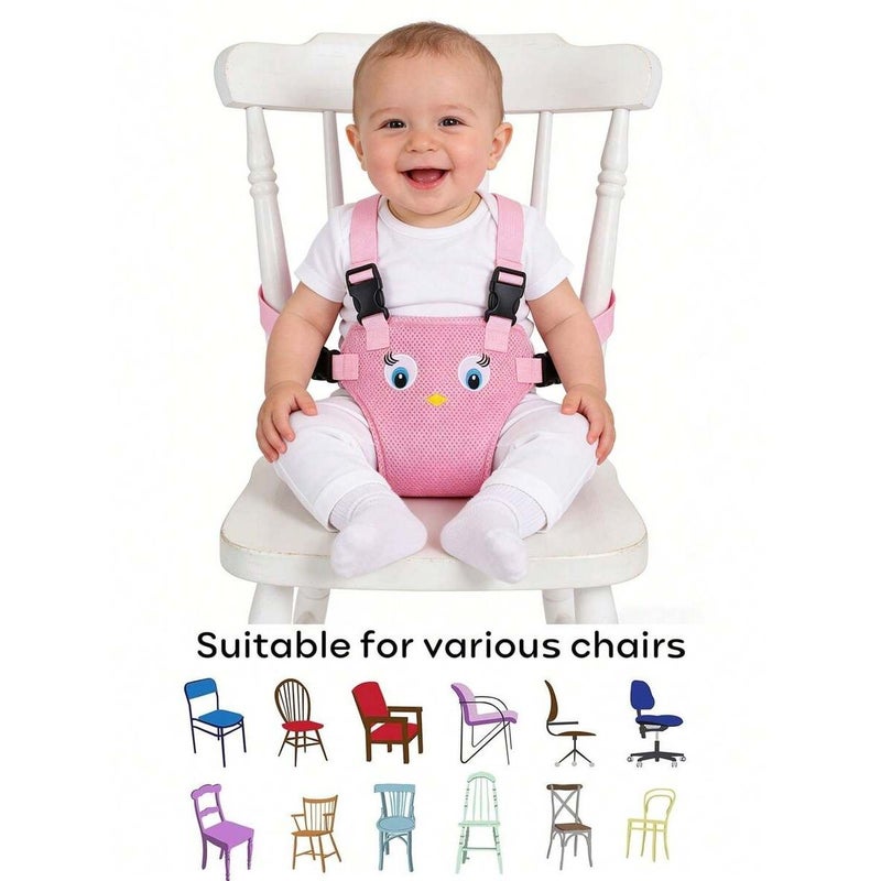 Grey Baby High Chair Embroidered Belt Anti Fall Fixed Strap With Cartoon Design - Image 3