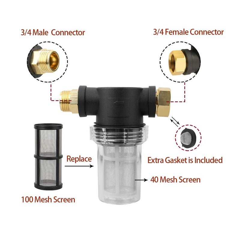 Sooprinse Garden Hose Inlet Filter for High Pressure Washer, Sediment Filter Attachment, 40 Mesh Screen, Extra 2 Pcs 100 Mesh, 3PCS O-Ring and 4PCS Filter Hose Washer - Image 2