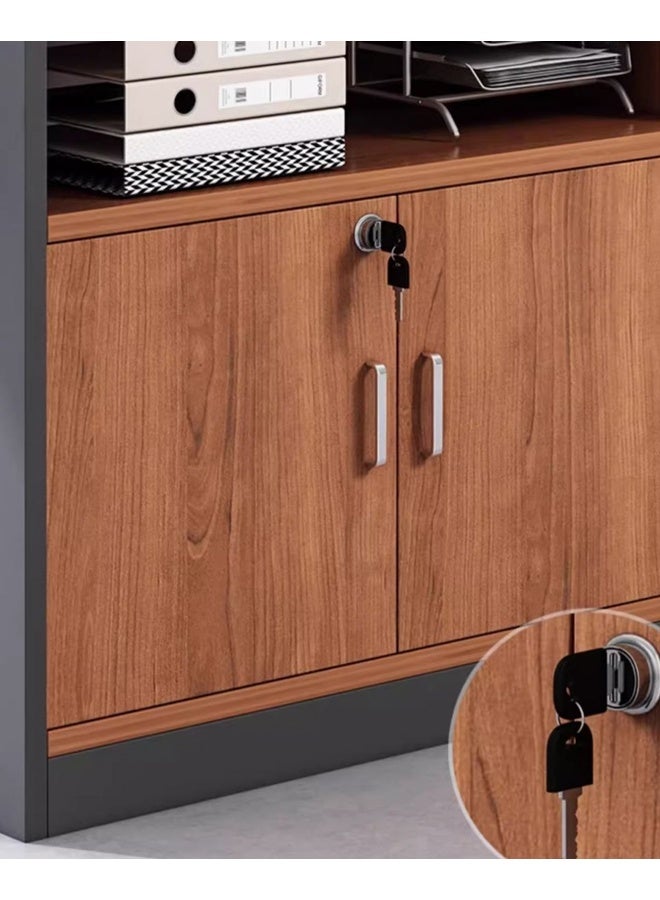 keke Modern L-Shaped Office Desk with Left-Side High Cabinet – Single Workstation Table in Grey and Brown – 140x140x110 cm - Image 3