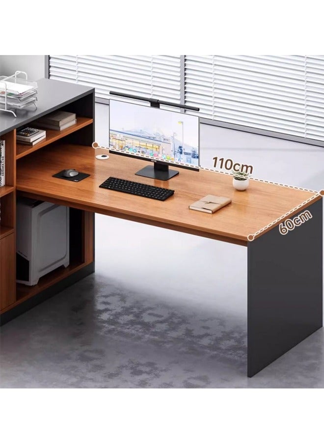keke Modern L-Shaped Office Desk with Left-Side High Cabinet – Single Workstation Table in Grey and Brown – 140x140x110 cm - Image 1