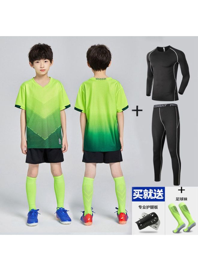 8832 Fluorescent Green Four-piece Set Short Sleeve Football Jersey - Image 1