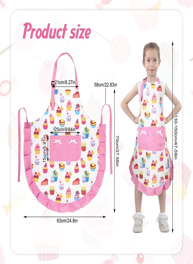 XLSXEXCL Cupcake Kids Apron, Pink, Cute Sweet Cake Baking Apron with 2 Pockets, Adjustable Chef Bib Apron, Aprons Gifts for Cooking, Baking, Painting, and Gardening for Girls 6-12 Years - Image 2