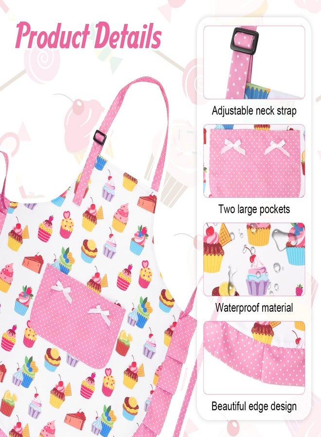 XLSXEXCL Cupcake Kids Apron, Pink, Cute Sweet Cake Baking Apron with 2 Pockets, Adjustable Chef Bib Apron, Aprons Gifts for Cooking, Baking, Painting, and Gardening for Girls 6-12 Years - Image 3