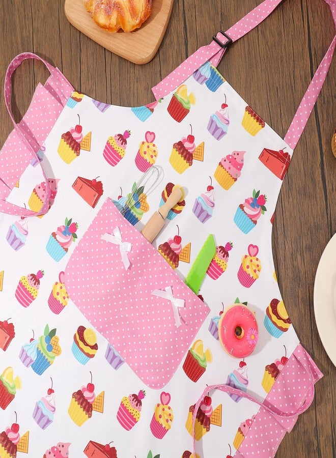 XLSXEXCL Cupcake Kids Apron, Pink, Cute Sweet Cake Baking Apron with 2 Pockets, Adjustable Chef Bib Apron, Aprons Gifts for Cooking, Baking, Painting, and Gardening for Girls 6-12 Years - Image 5