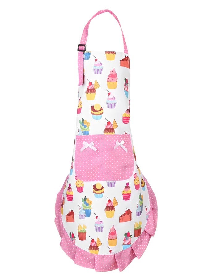 XLSXEXCL Cupcake Kids Apron, Pink, Cute Sweet Cake Baking Apron with 2 Pockets, Adjustable Chef Bib Apron, Aprons Gifts for Cooking, Baking, Painting, and Gardening for Girls 6-12 Years - Image 1