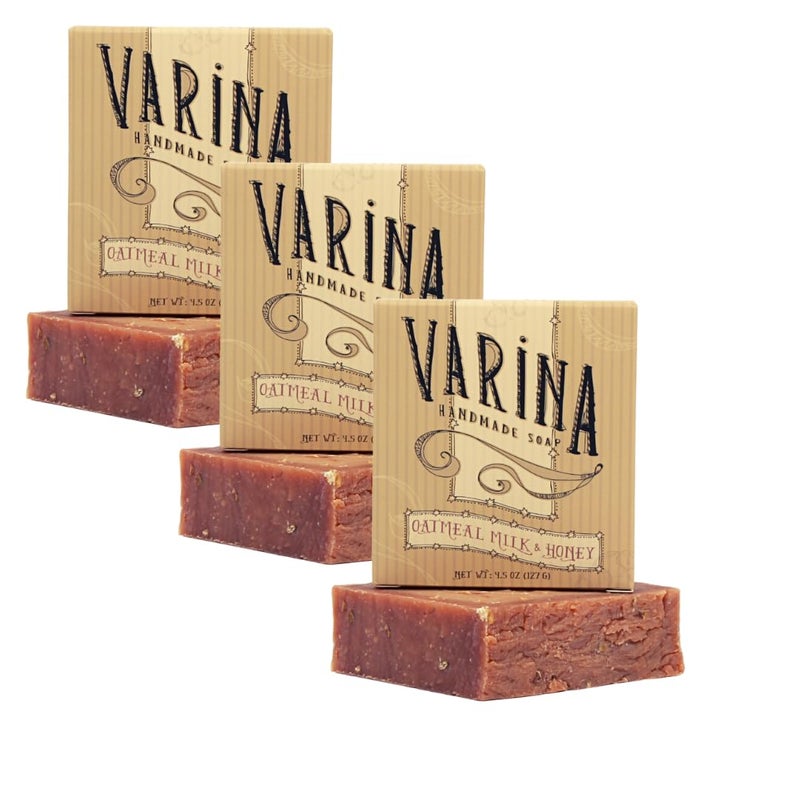 Varina Natural Oatmeal Milk  Honey Bar Soap  Gentle Cleansing for Sensitive Skin Sweet and Vanilla  3 Pack