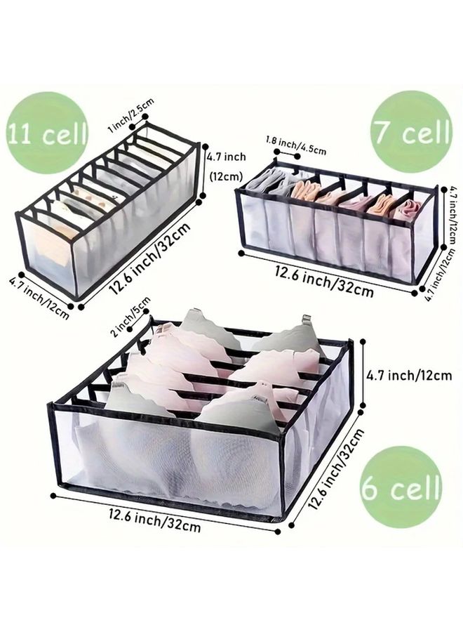 Black Foldable Storage Boxes Set Of 3 With 6 7 11 Compartments For Underwear Socks Wardrobe - Image 2