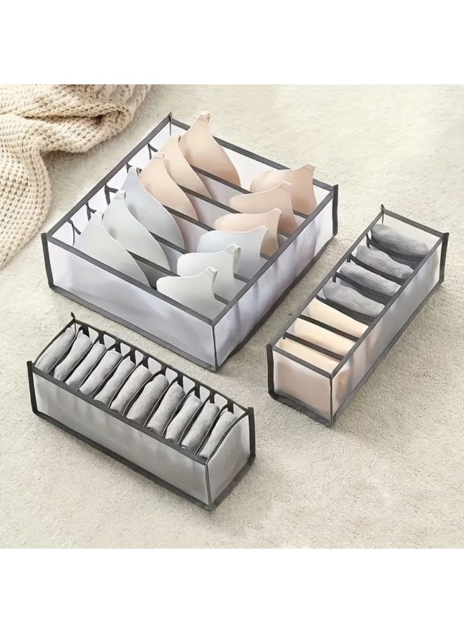 Black Foldable Storage Boxes Set Of 3 With 6 7 11 Compartments For Underwear Socks Wardrobe - Image 1