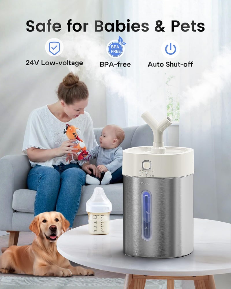 Feekaa Stainless Steel Humidifier, 3.8L/1Gal Cool Mist Humidifiers for Bedroom up to 500 sq ft, Easy Clean Dishwasher Safe Humidifiers for Baby, Humidifier Large Room Nursery Living Room Office, White - Image 4