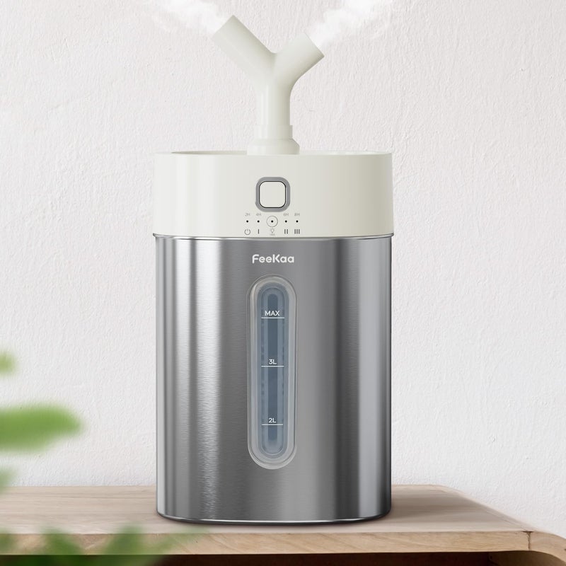 Feekaa Stainless Steel Humidifier, 3.8L/1Gal Cool Mist Humidifiers for Bedroom up to 500 sq ft, Easy Clean Dishwasher Safe Humidifiers for Baby, Humidifier Large Room Nursery Living Room Office, White - Image 1