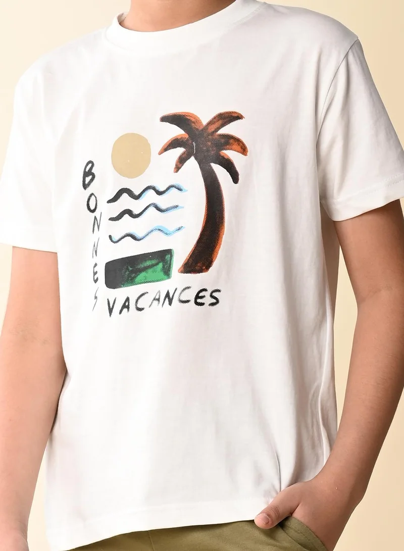 LILPICKS Off White And Green Drawstring Shorts Sets For Boys