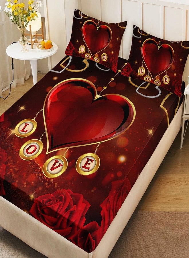 AILONEN Romantic Red Crystal Heart Bedding Set Queen Size,3-Piece Red Roses Fitted Sheet Set, for Newlyweds,1 Fitted Sheet + 2 Pillowcases - Image 2