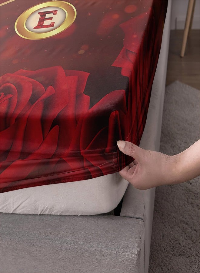 AILONEN Romantic Red Crystal Heart Bedding Set Queen Size,3-Piece Red Roses Fitted Sheet Set, for Newlyweds,1 Fitted Sheet + 2 Pillowcases - Image 3