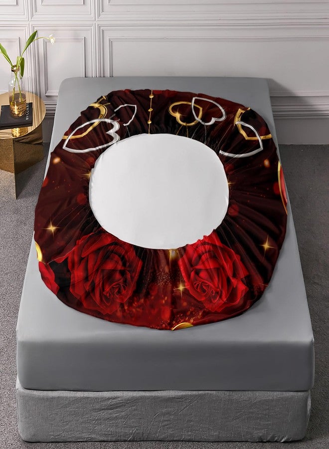 AILONEN Romantic Red Crystal Heart Bedding Set Queen Size,3-Piece Red Roses Fitted Sheet Set, for Newlyweds,1 Fitted Sheet + 2 Pillowcases - Image 5