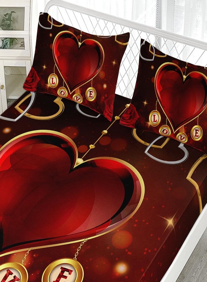 AILONEN Romantic Red Crystal Heart Bedding Set Queen Size,3-Piece Red Roses Fitted Sheet Set, for Newlyweds,1 Fitted Sheet + 2 Pillowcases - Image 4