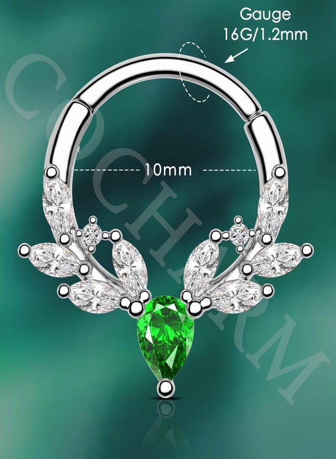 COCHARM Christmas Septum Rings 16G 10MM Green CZ Septum Jewelry Stainless Steel Helix Daith Piercing Jewelry - Image 3