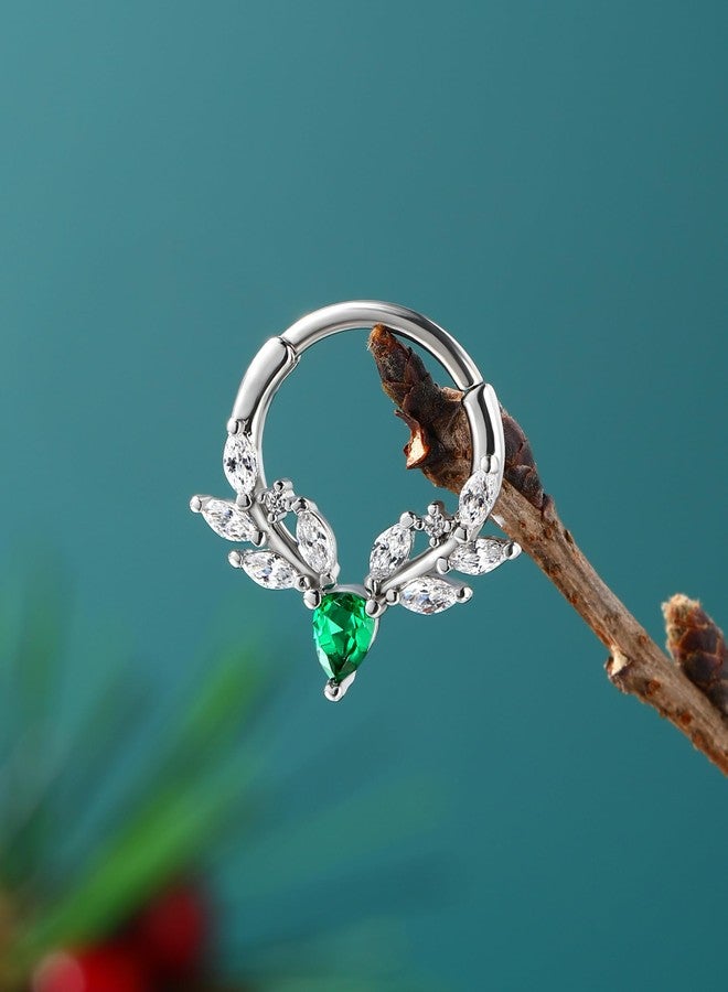 COCHARM Christmas Septum Rings 16G 10MM Green CZ Septum Jewelry Stainless Steel Helix Daith Piercing Jewelry - Image 5