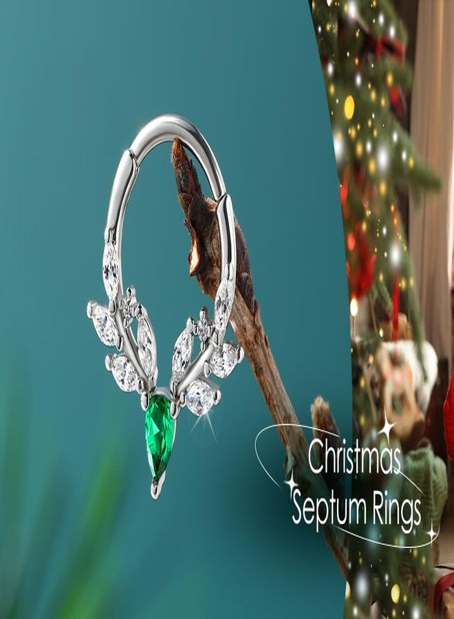 COCHARM Christmas Septum Rings 16G 10MM Green CZ Septum Jewelry Stainless Steel Helix Daith Piercing Jewelry - Image 4