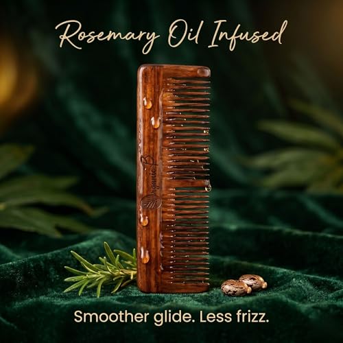 Organic B Rosemary Infused Sheesham Rosewood Wooden Dual Tooth Comb for Curly Thick Hair, Fine & Wide Teeth Detangling Hair Comb, Helps Reduce Frizz, Scalp Massage Styling Tool for Women Men, Natural Daily Care Accessory - Image 5