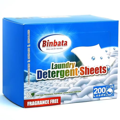 Binbata Laundry Detergent Sheets, 200 Count, Fragrance Free, Unscented, Eco-Friendly, Hypoallergenic, Biodegradable, Plastic Free, Liquidless, Suitable for Sensitive Skin - Image 1