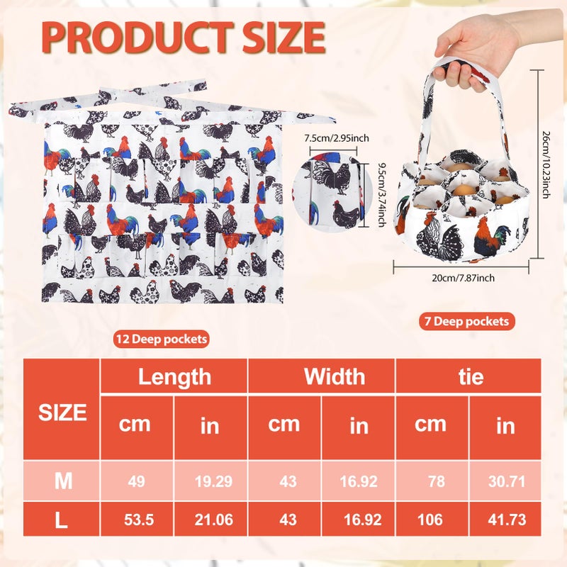 XLSXEXCL Egg Collecting Apron and Basket, 12 Deep Pockets Chicken Apron and 7 Deep Pockets Chicken Egg Basket, Tie:106cm(L) - Image 2