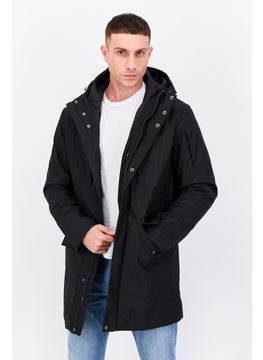 Jules Men Hooded Solid Parka Jacket, Black  - Image 1
