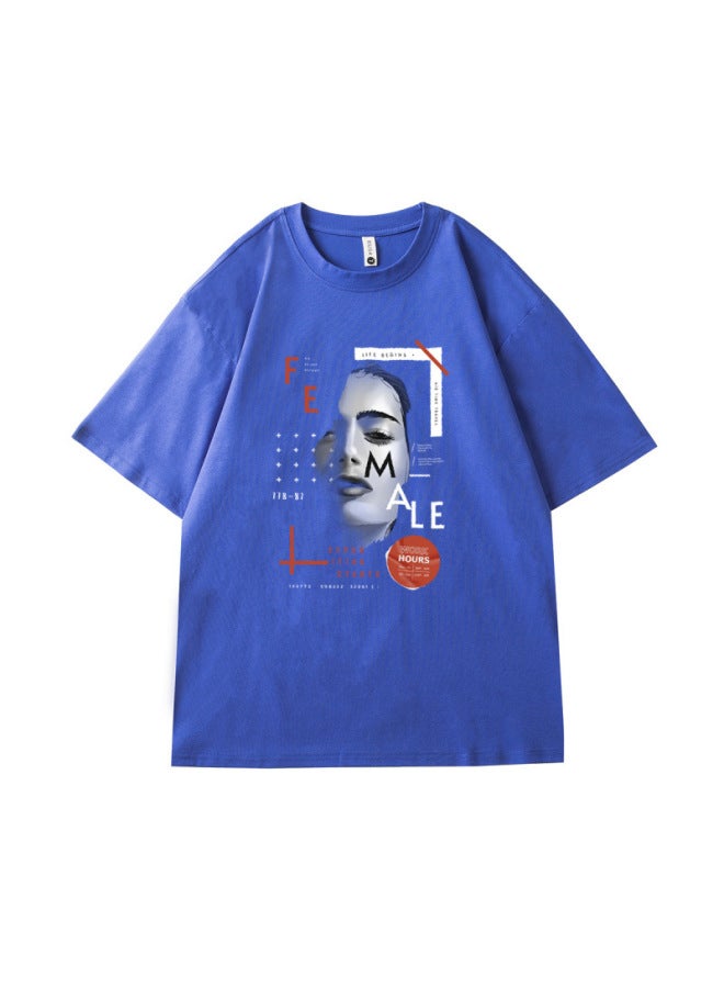 Summer New Silk Cotton T-shirt Men's Short Sleeve Loose Versatile Print Round Neck Base Layer Sweat-absorbing Breathable