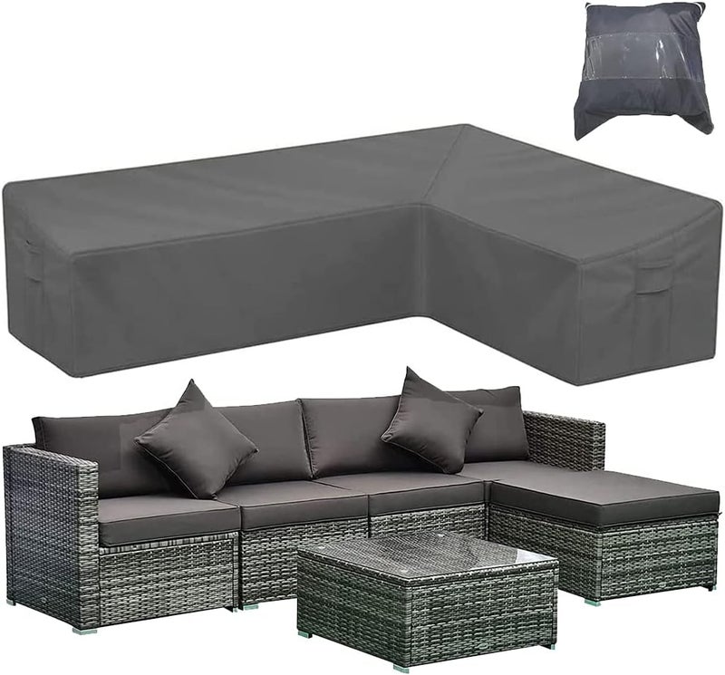 Skyour Patio Furniture Sectional Couch Sofa Cover Skyour Gray Weatherproof Heavy Duty 420D Oxford Outdoor L Shaped Sectional Garden Rattan Corner Sofa Furniture Protector Covers (Left Side Long: 112x87in) - Image 1