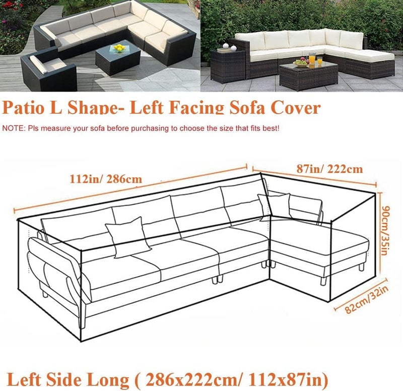 Skyour Patio Furniture Sectional Couch Sofa Cover Skyour Gray Weatherproof Heavy Duty 420D Oxford Outdoor L Shaped Sectional Garden Rattan Corner Sofa Furniture Protector Covers (Left Side Long: 112x87in) - Image 2