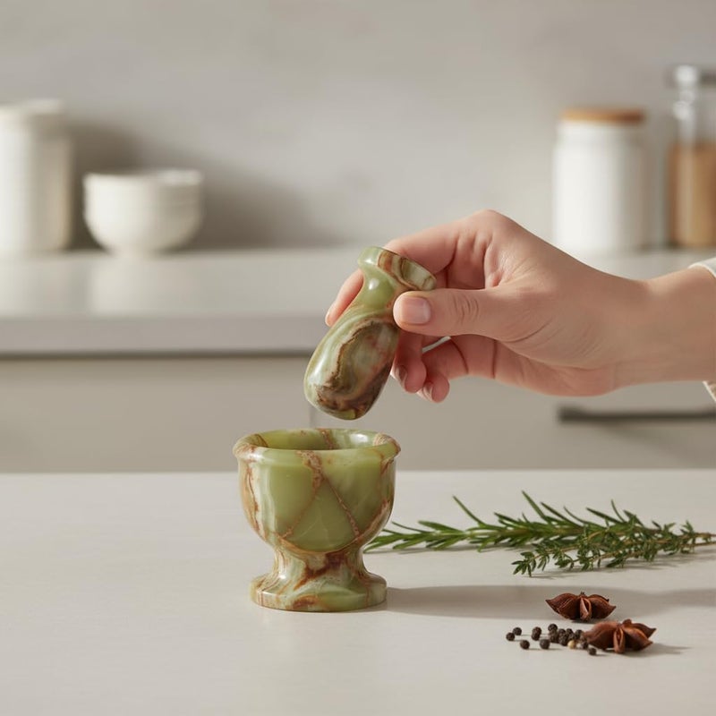 TheWolfard Mini Mortar and Pestle Set â€“ 2.5â€³ Marble Stone Grinder with Polished Bowl & Non-Slip Base | Small Spice Crusher, Herb Grinder & Pill Crusher - Image 3