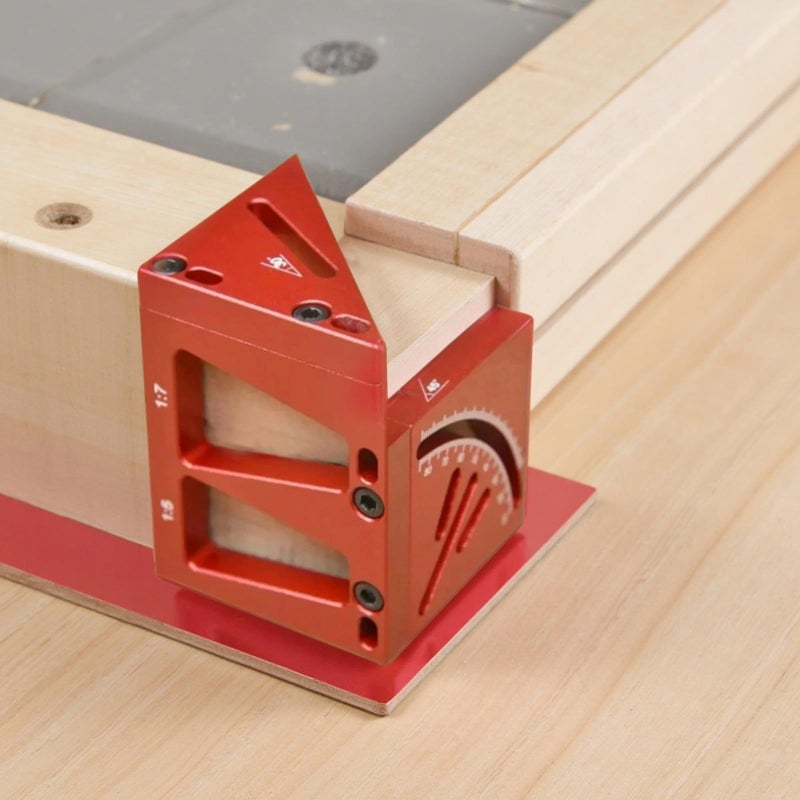 Multi Angle Aluminum Alloy Measuring Tool Red Protractor 1.8 x 2.4 x 1.8 Inch Woodworking Square with Scriber 45 90 Degree Angle Measure For Carpentry Marking - Image 3