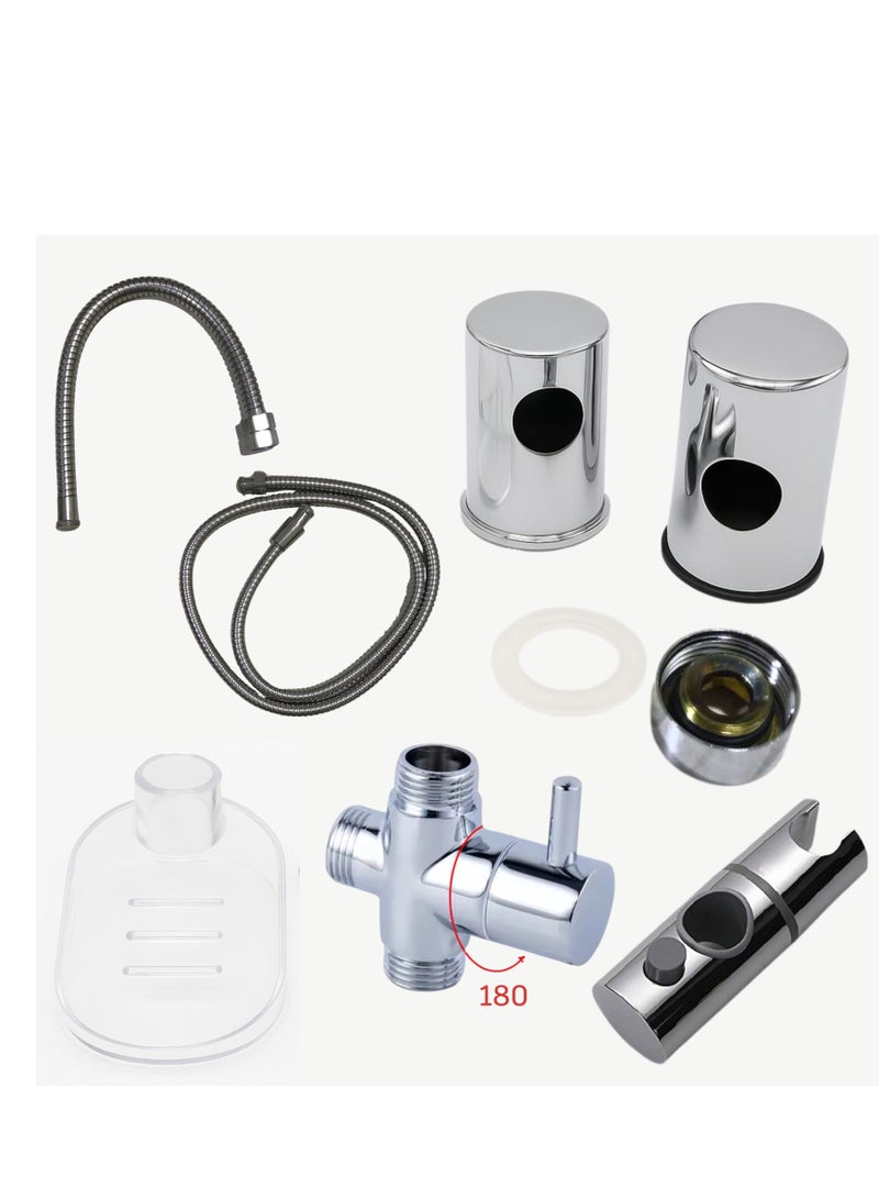 Shower Set, Bathroom Rainfall Showers, 1-Set Exposed Shower System Triple Function Bathroom Shower Head, High Pressure Shower System with Hose Adhesive Shower Head Holder 2-in-1 Adjustable Angle Handheld Shower, Handheld Shower Set - Image 5