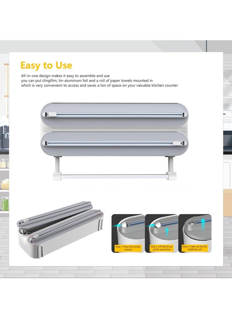 Generic - 3 in 1 Wrap Organizer Aluminum Foil Dispenser，magnetic paper towel holder for fridge，foil and plastic wrap organizer，magnetic paper towel holder - Image 1