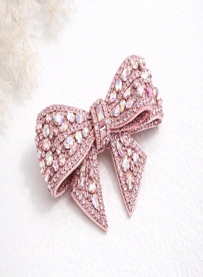 Samyak Rhinestone Bow Hair Clip for Women – Elegant Crystal Bow Barrette with Strong Alligator Clip for Parties, Weddings (Pink) - Image 1